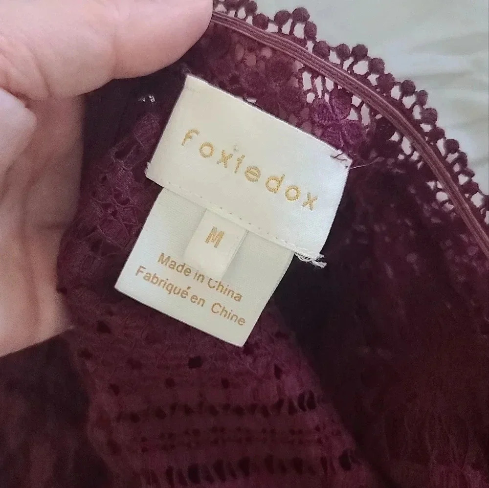 Anthro Foxiedox | Burgundy Ellie Fit & Flare Lace Dress Sz M - Picture 9 of 10